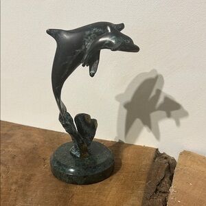 Brass Dolphin Duo Sculpture - Decorative Home Art